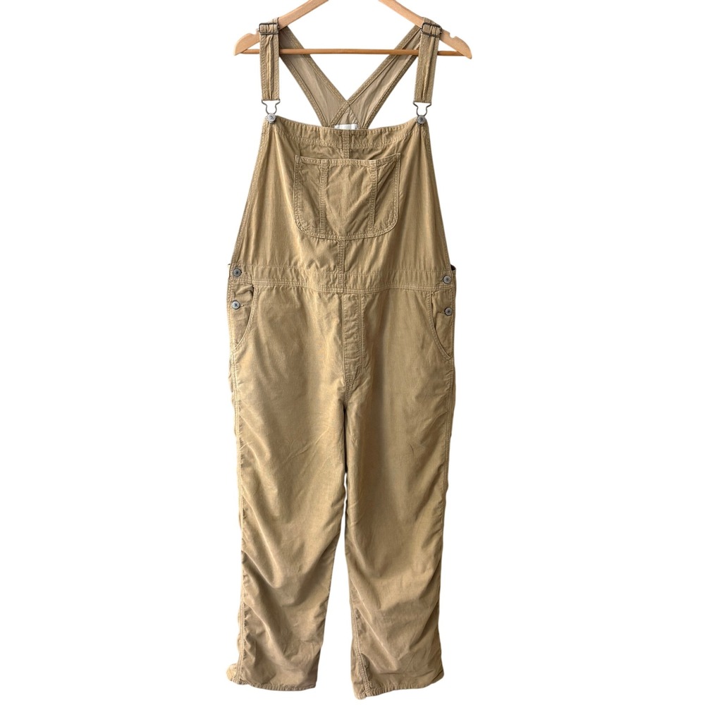 American Eagle Women Corduroy Overall Cotton Size XL Tan Adjustable Bibs Utility